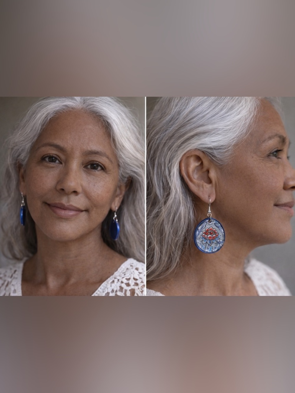 Blue Floral Drop Earrings with faux leather - Women Jewelry - NWOT